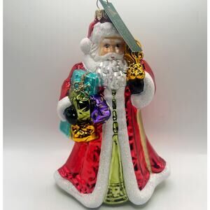 Glassware Art Studio Christmas Glass Santa 7.5" Handmade Ornament Made In Poland